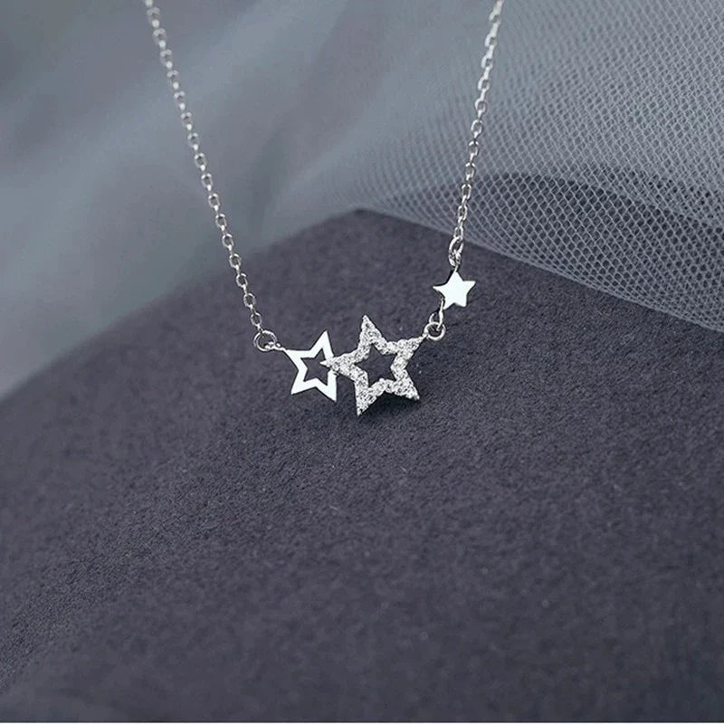 925 Silver Star Necklace for Women | Sweet Cute Zircon Pendant Choker