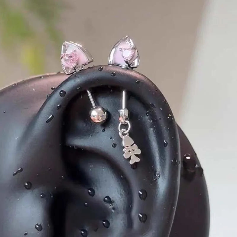 Stainless Steel Pink Zircon Ear Bone Nail | Geometric Stud Earrings for Women