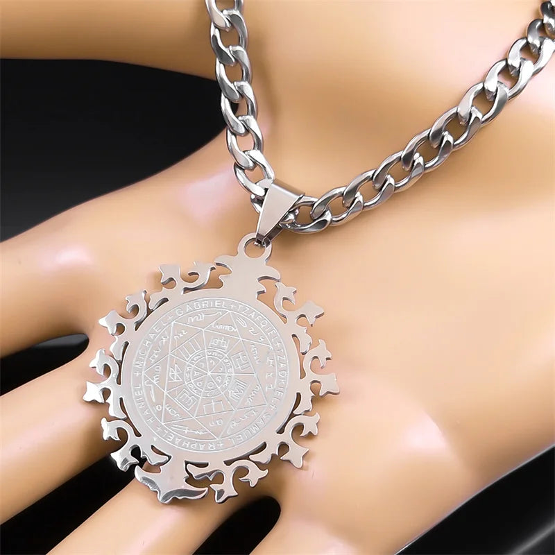 Seven Archangels Amulet Necklace | Stainless Steel Seal of Salomon Protection Talisman