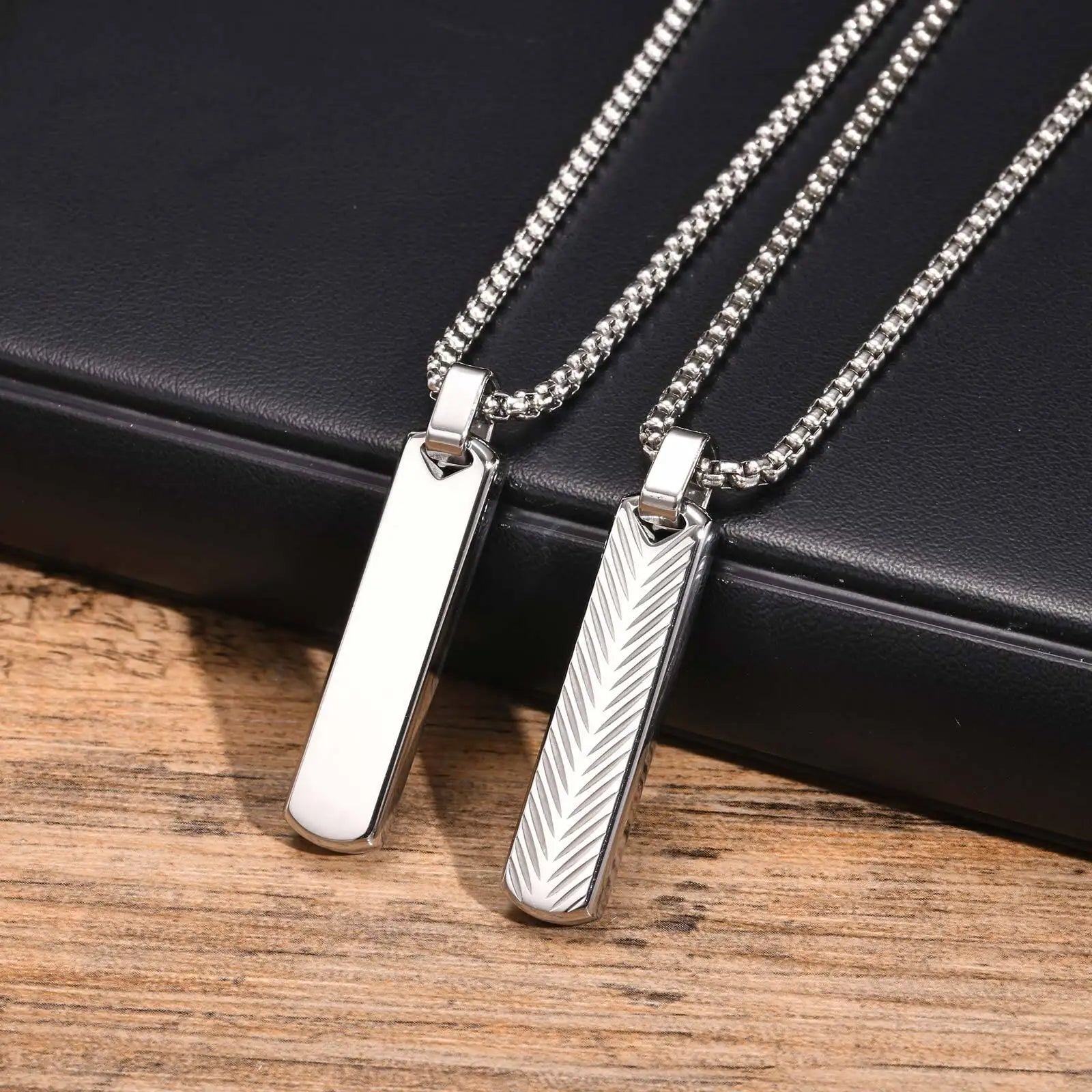Vnox Stainless Steel Vertical Bar Pendant Necklace for Men | Black Silver Metal Collar Jewelry