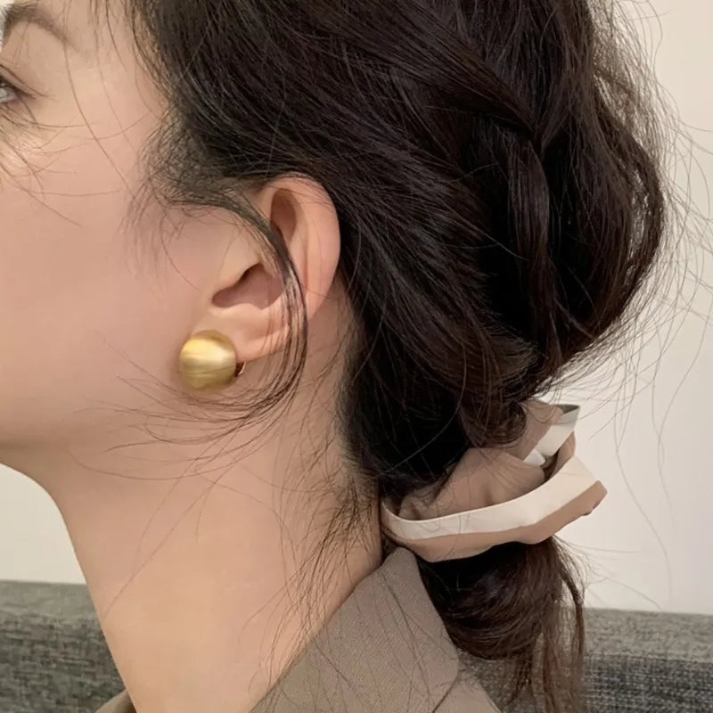 Frosted Gold-Plated Brushed Spherical Hoop Earrings | Retro Creative Women's Accessories