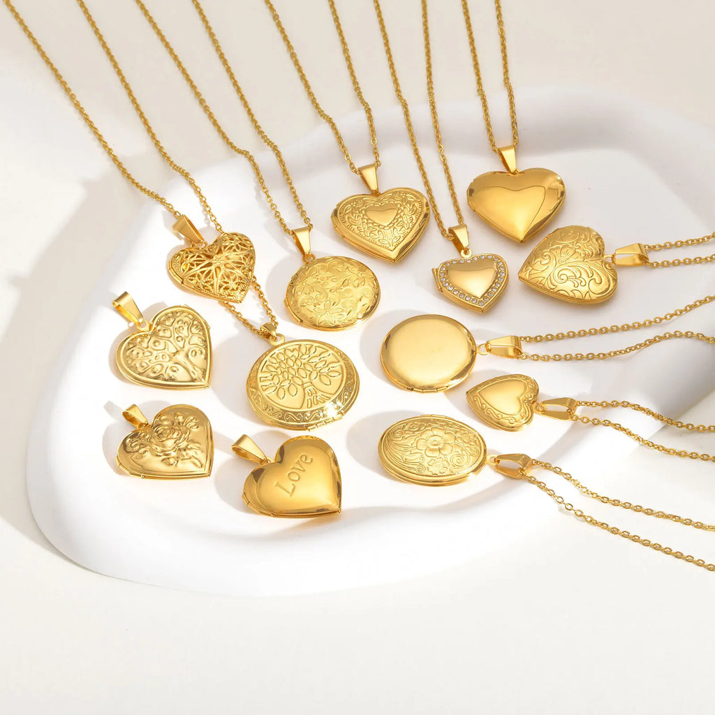 Gold Heart Locket Necklace with Photo Frame | Stainless Steel Jewelry for Women