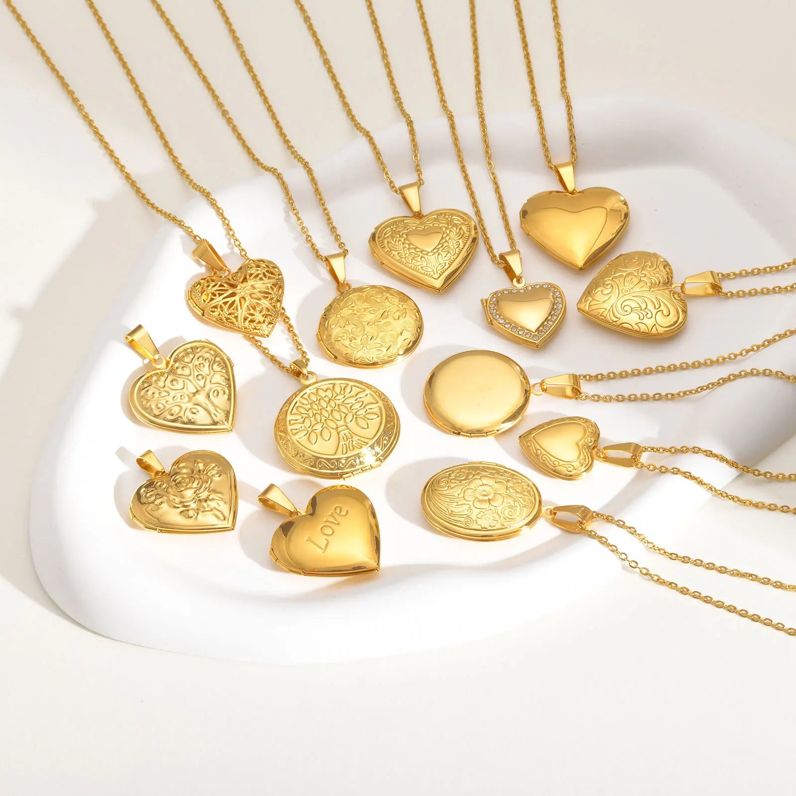 Gold Heart Locket Necklace with Photo Frame | Stainless Steel Jewelry for Women