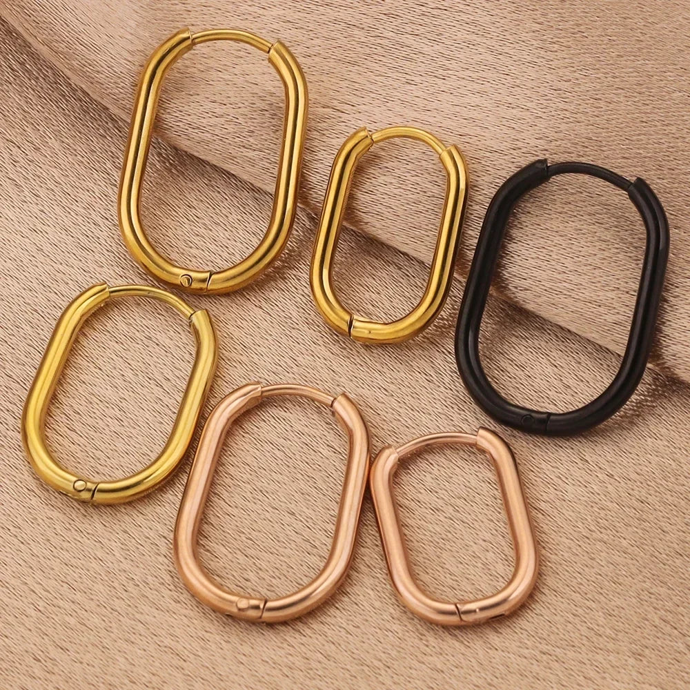 Gold Plated Rectangular Hoop Earrings | 6pcs Stainless Steel Jewelry Findings for DIY