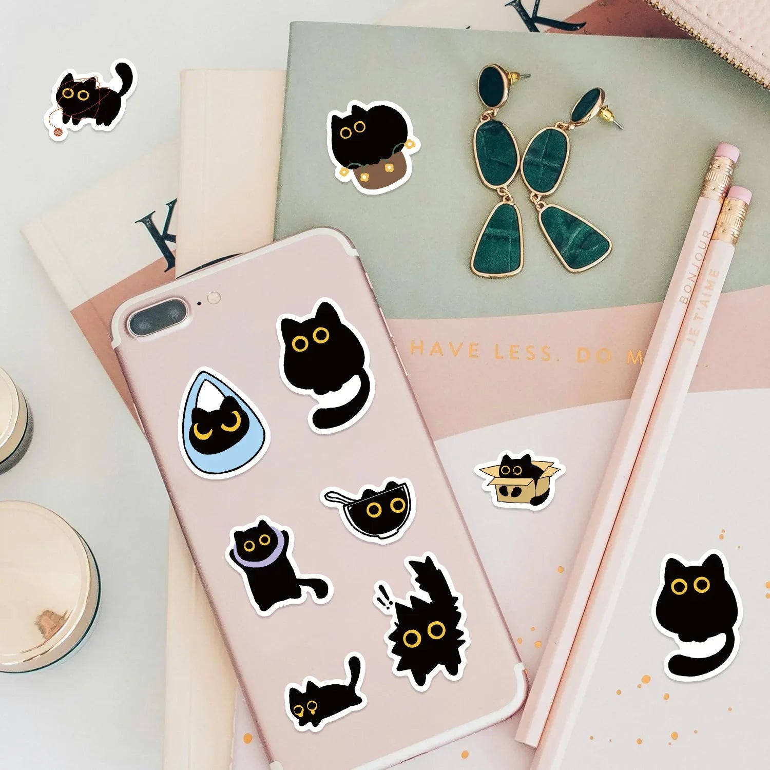 100-500Pcs Cartoon Cat Sticker Roll Set | DIY Decorative Stickers for Party, Phone, Guitar, and Stationery