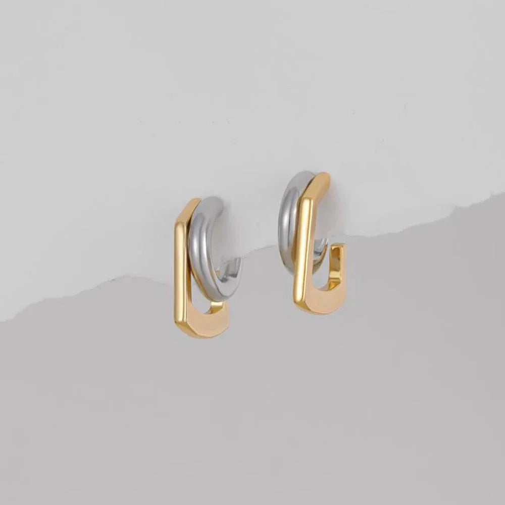 C Shape Hoop Earrings Gold Silver Mix | Trendy Women's Huggie Earrings