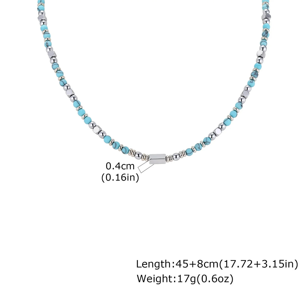 Vnox Stainless Steel Natural Stone Beaded Necklace | Trendy Adjustable Choker for Men Women