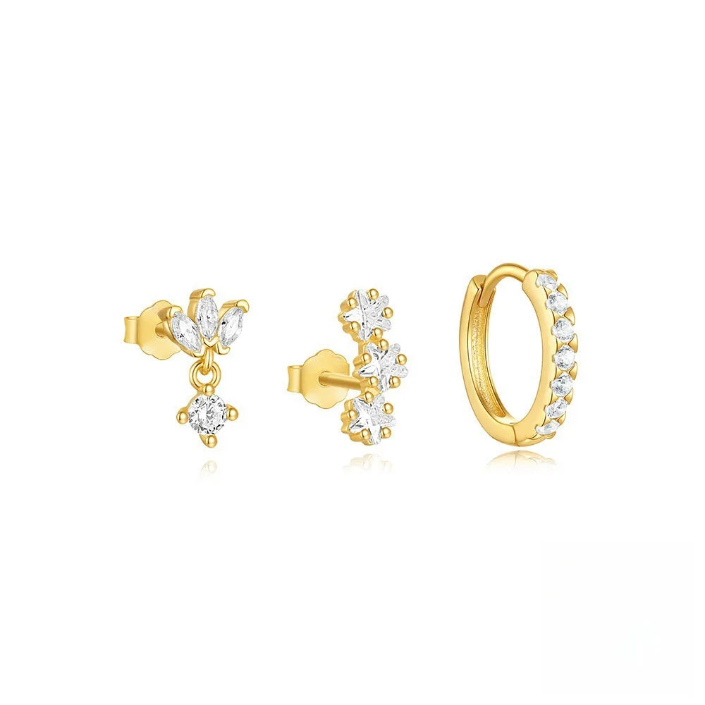 3PCS Star Stud Earrings Set | Stainless Steel Zircon Punk Piercing Jewelry for Women