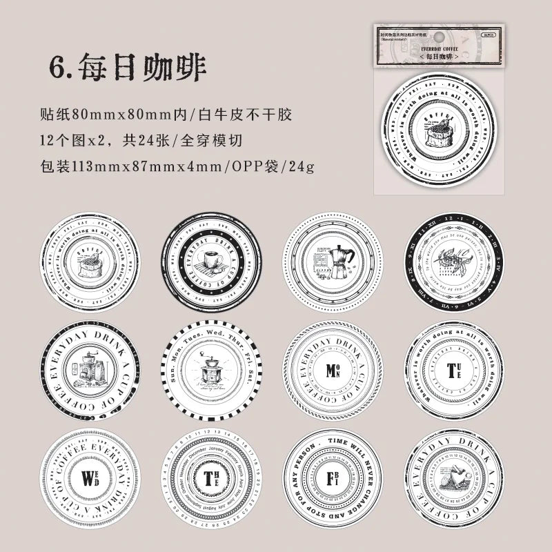 Vintage Round Stickers for Journaling | 24pcs Retro Collage Label Pack