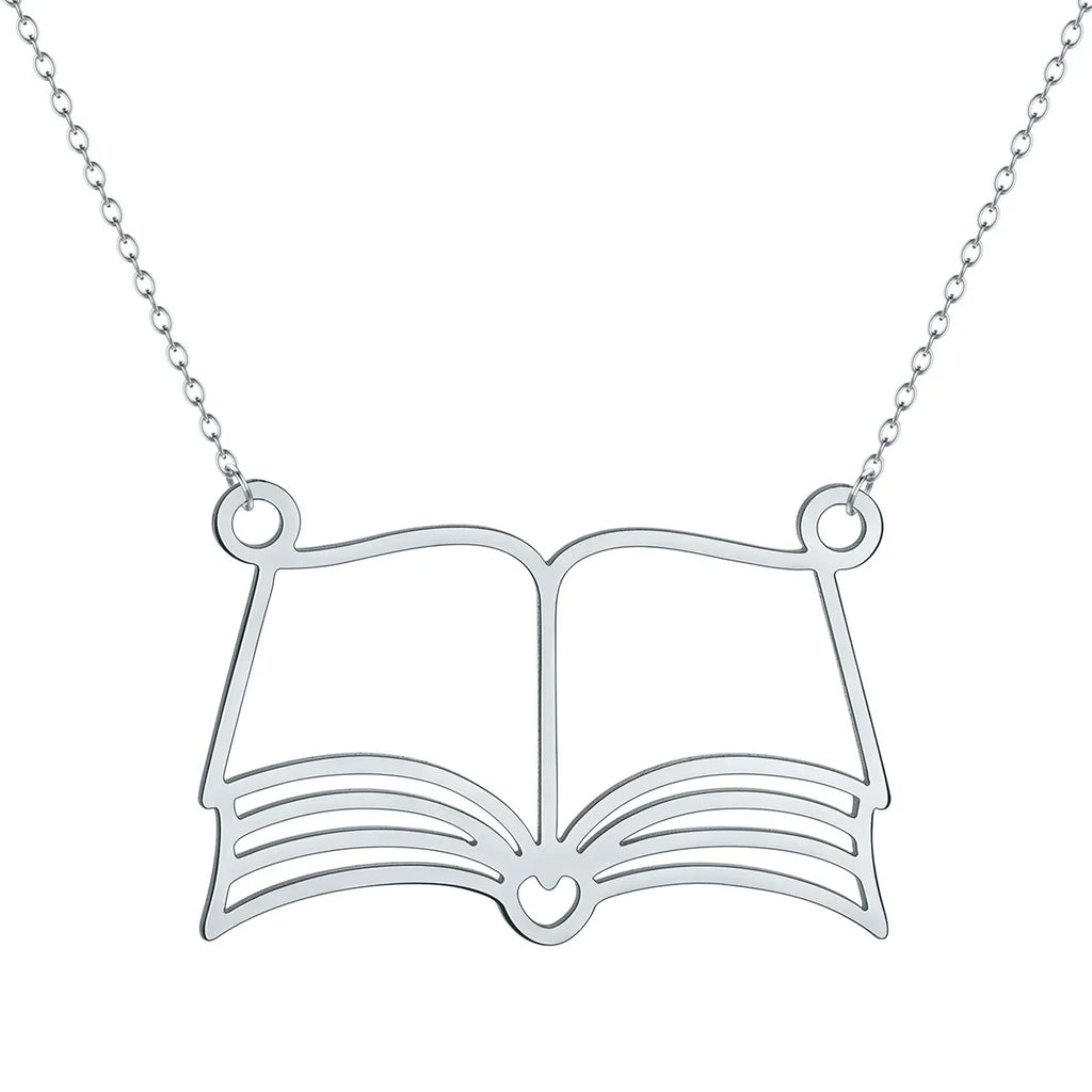 Book Lover Pendant Necklace | Stainless Steel Reading Jewelry for Women