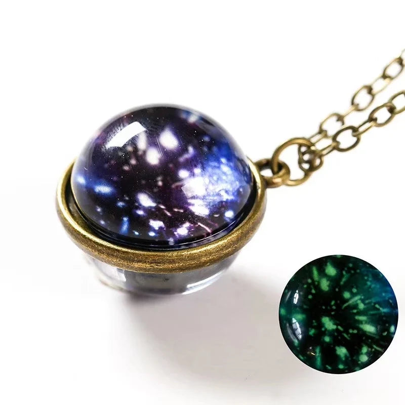 Universe Glass Pendant Necklace | Double-Sided Earth Jewelry for Men Women