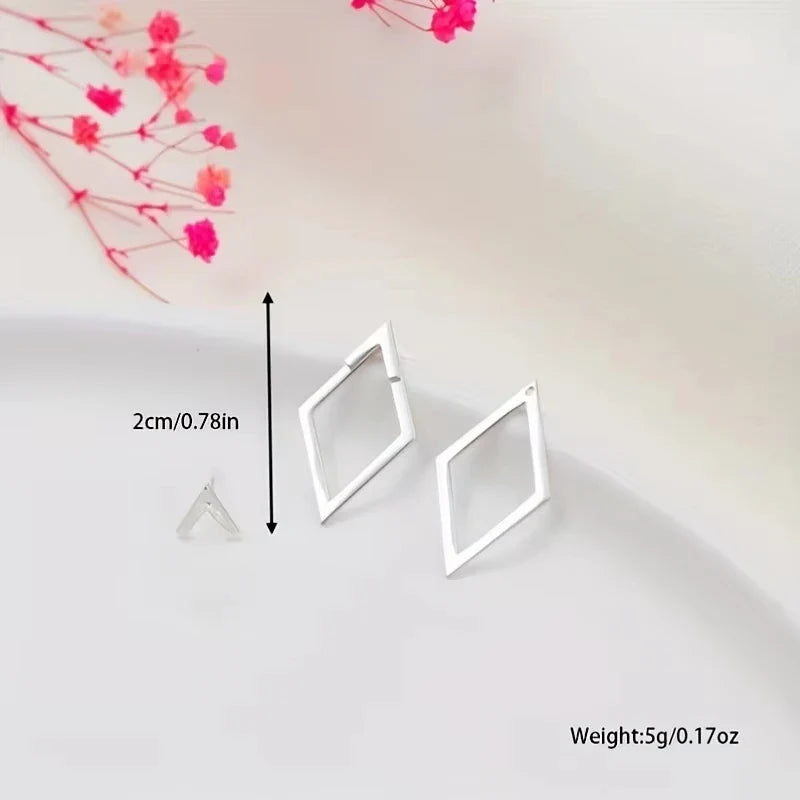 FTCY Geometric Square Stud Earrings | Double-layer Detachable Triangle Earrings for Women