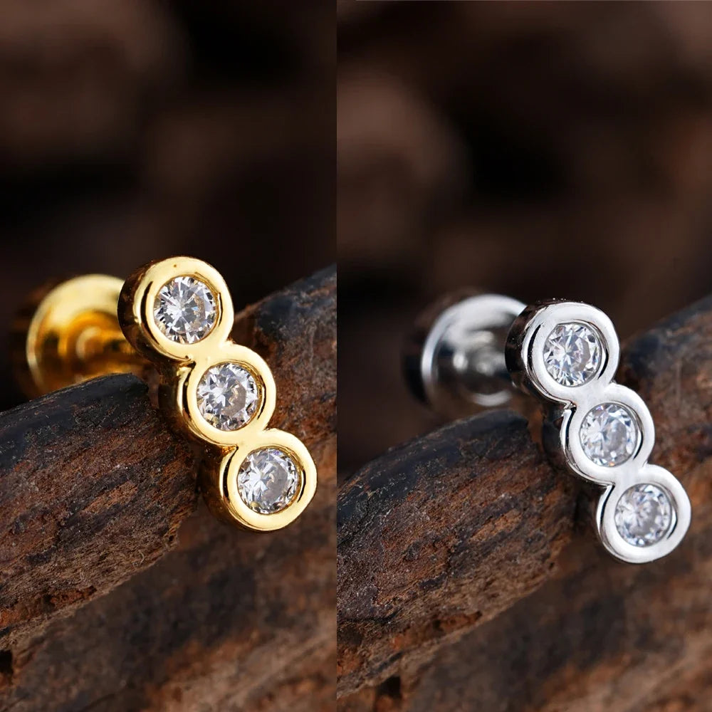 Zircon Star Ear Studs Stainless Steel Cartilage Tragus Helix Piercing | Mixed Style Earrings for Unisex