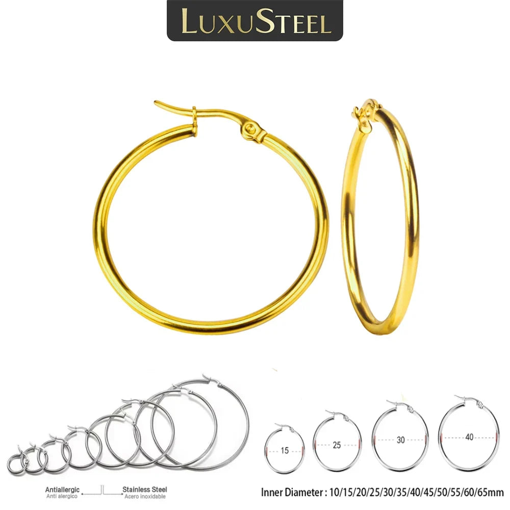 LUXUSTEEL Golden Stainless Steel Hoop Earrings | Big and Small Circle Ear Jewelry for Women and Men