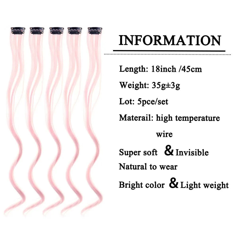 18 Inch Curly Clip In Hair Extensions Set | Colorful Highlight Synthetic Hairpieces