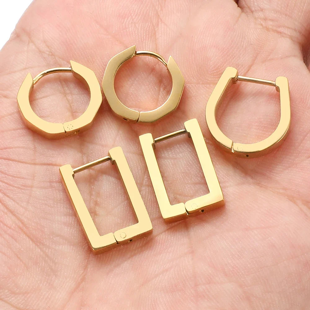 2pcs Geometric Stainless Steel Hoop Earrings | Trendy Daily Wear for Men Women