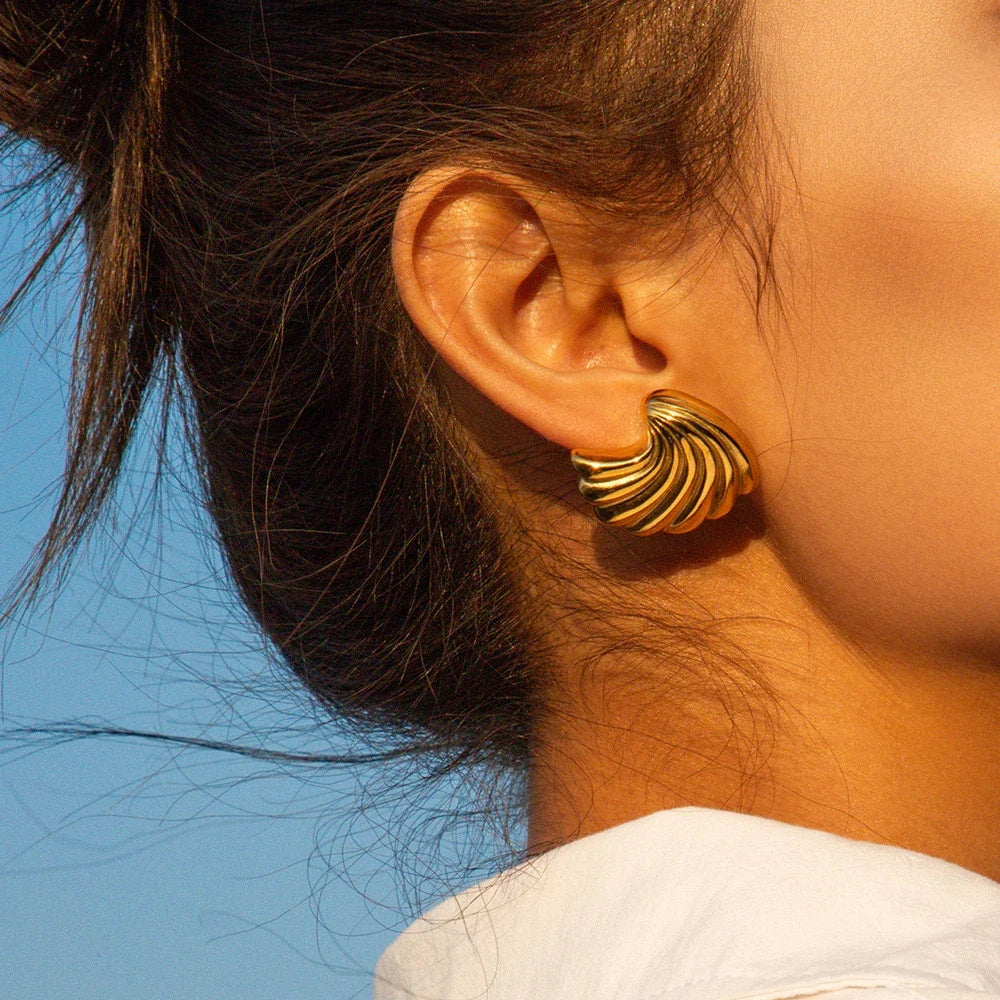 Vintage Gold Snail Shell Drop Earrings | CZ Zircon Beach Jewelry for Women
