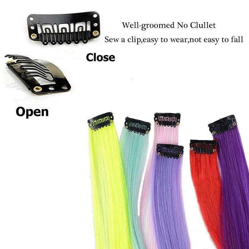 22 Inch Ombre Rainbow Clip In Hair Extensions | 5 Pcs Heat Resistant Synthetic Hairpiece
