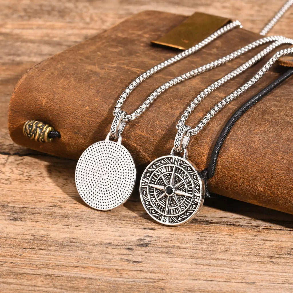 Vintage Compass Pendant Necklace | Stainless Steel Coin Necklace for Men