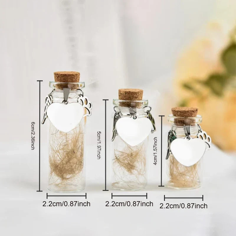Pet Memorial Bottle | Pet Hair Fur Keepsake Urn with Silver Accessories