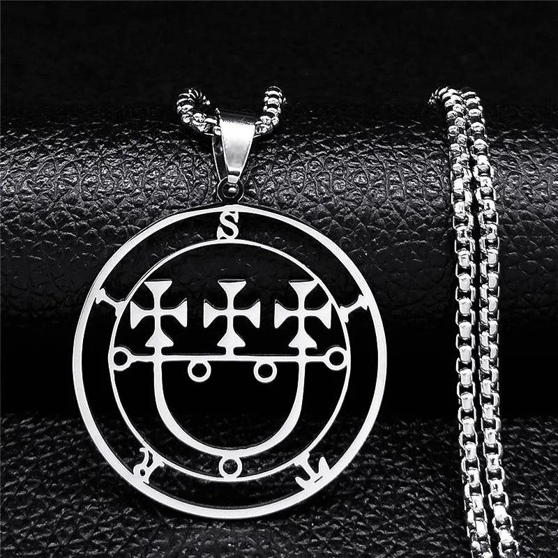 Sigeal Sigil De Lucifer Stainless Steel Satan Necklace | Asmoday Key Baphomet Pendant Jewelry