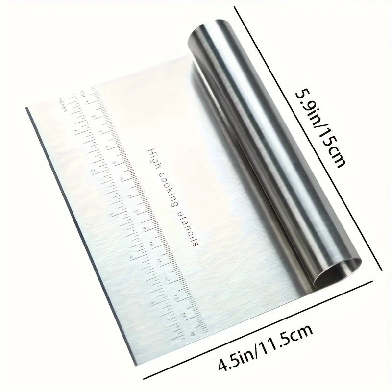 Stainless Steel Dough Cutter and Scraper | Kitchen Baking Tool with Scale