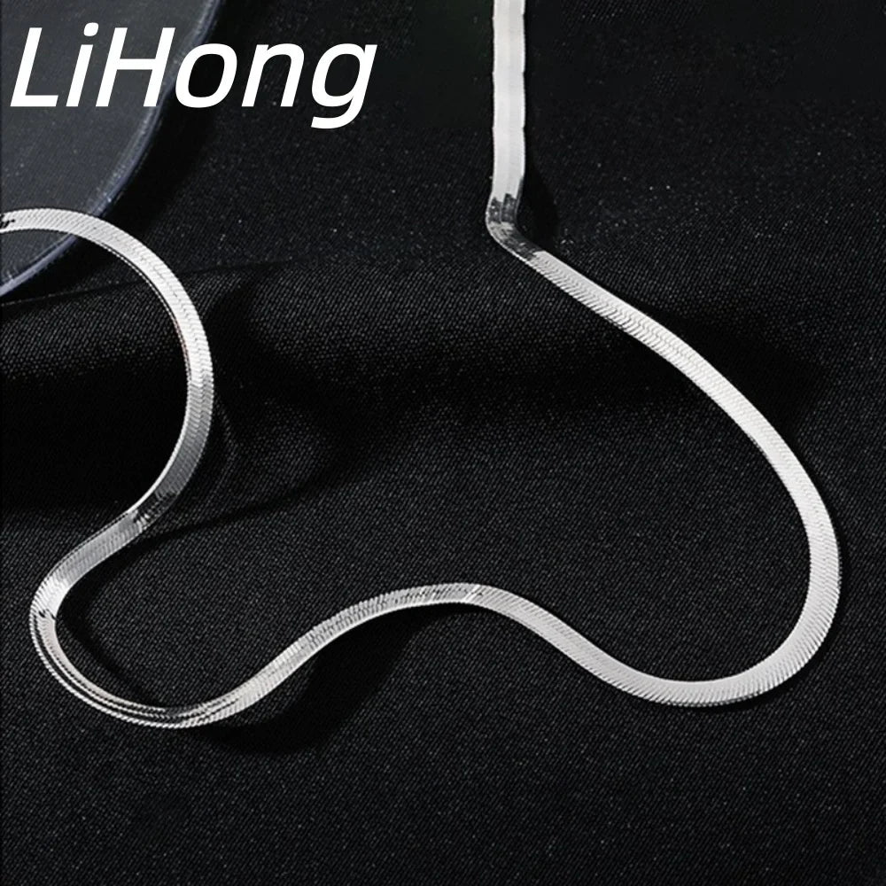 925 Sterling Silver Snake Blade Flat Necklace | Flat Clavicle Chain for Men and Women