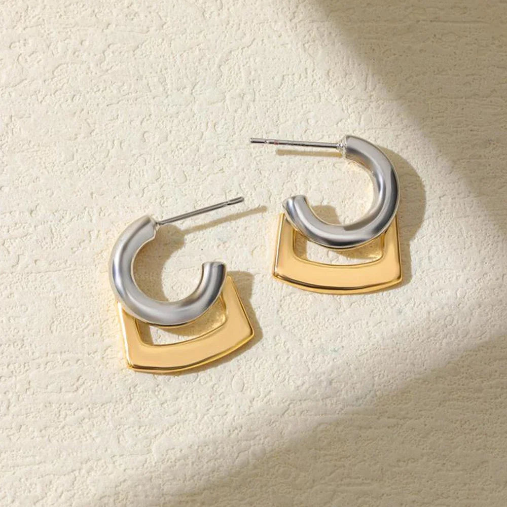 C Shape Hoop Earrings Gold Silver Mix | Trendy Women's Huggie Earrings