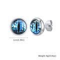 Blue Devil Eye Stud Earrings for Men | Stainless Steel Gothic Round Earrings