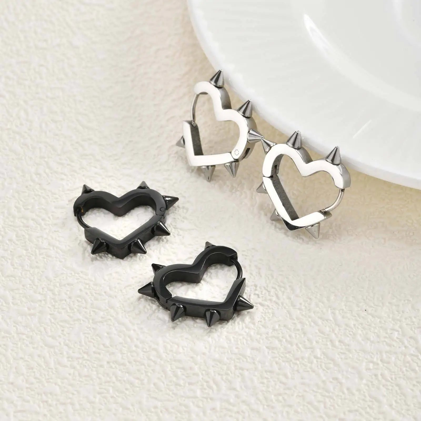 Exaggerated Spike Rivet Heart Stud Earrings | Stainless Steel Goth Punk Jewelry