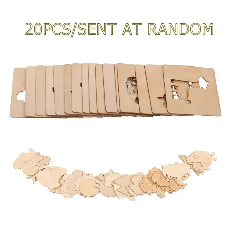 20pcs Montessori Kids Drawing Toys Wooden DIY Painting Template Stencils | Learning Educational Toys for Children