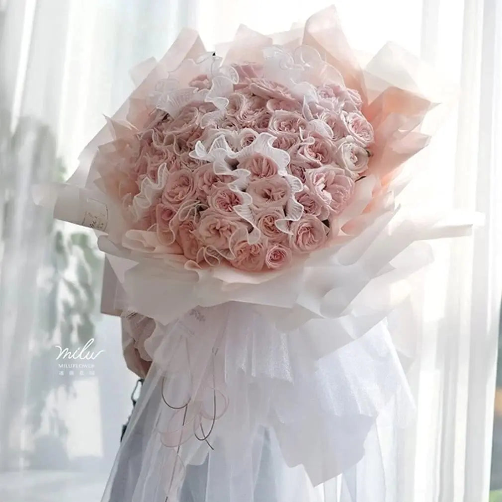 Pink Wedding Season Floral Packaging Kit | Pearl-Edged Wrapping Paper, Mesh, and Netting