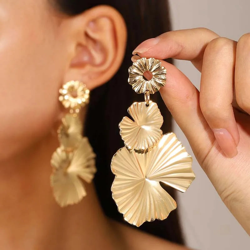 Gold Leaf Drop Earrings | Long Geometric Statement Jewelry for Women