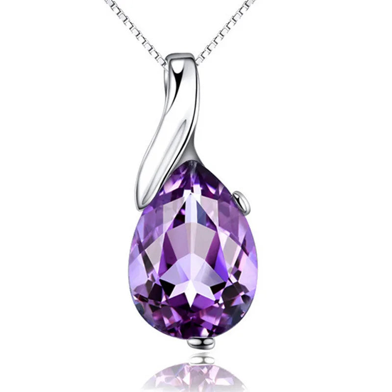 S925 Sterling Silver Angel Tears Crystal Red Pendant Necklace | Fine Jewelry Gift for Women