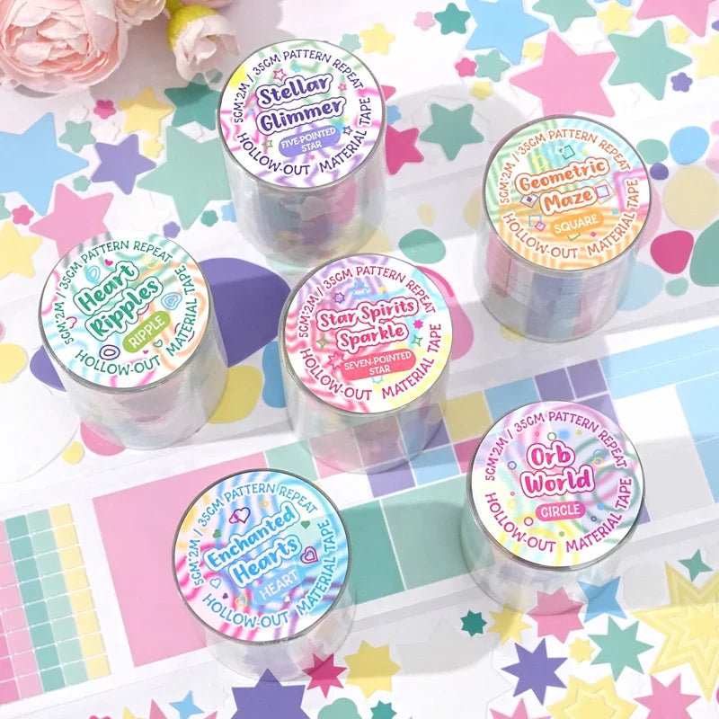 Colorful Star and Heart Die-Cut Stickers | Multi-Layer Hollow Decorative Journal Stickers