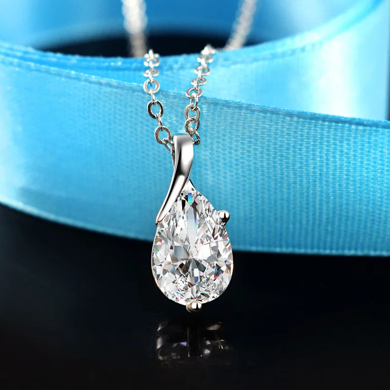 S925 Sterling Silver Angel Tears Crystal Red Pendant Necklace | Fine Jewelry Gift for Women