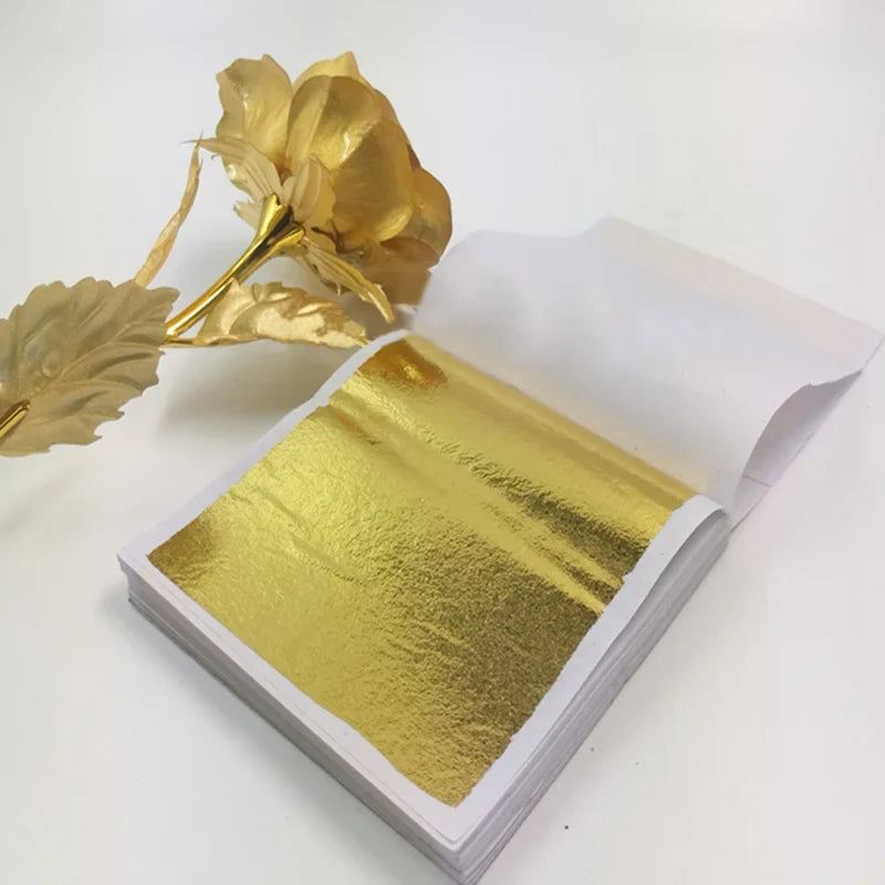 100Pcs Imitation Gold Silver Copper Foil Sheets | Gilding Leaf Flakes for DIY Nail Art Wedding Decor