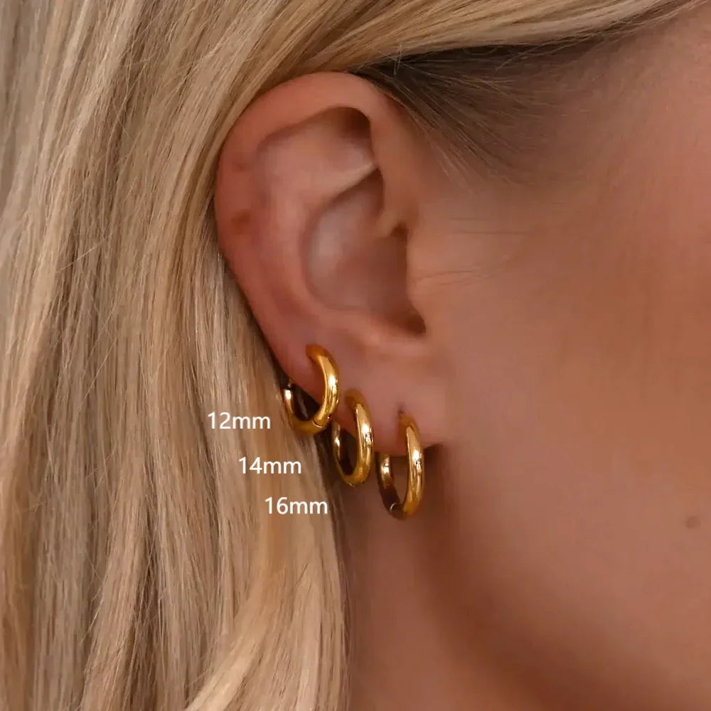 2.5mm Stainless Steel Hoop Earrings Set | Gold Color Stackable Round Hoops for Unisex