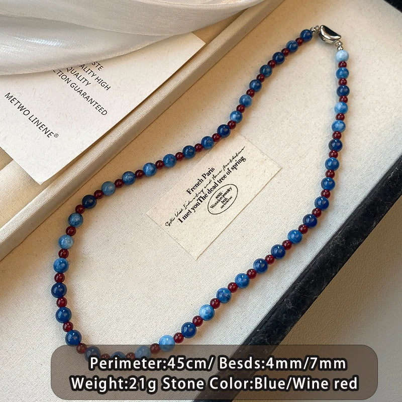 Blue Agate Stone Short Necklace | 2025 Trendy Collarbone Jewelry for Women