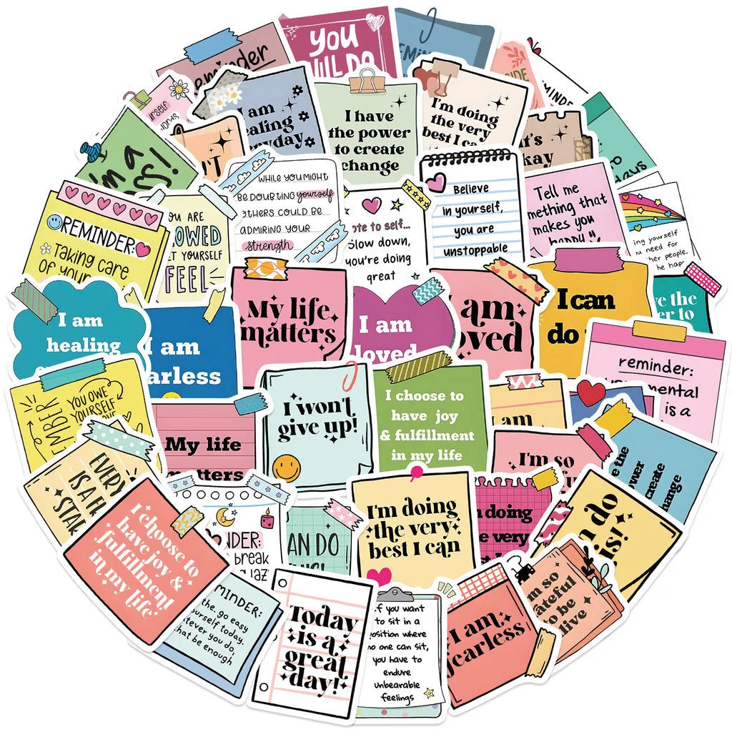 Self Affirming and Motivating Waterproof Graffiti Stickers | 50 Pack for Helmet and Bicycle