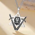 Dawapara Victory Swords Lion of Judah and Star of David Necklace | Judaica Protection Amulet Stainless Steel Jewelry