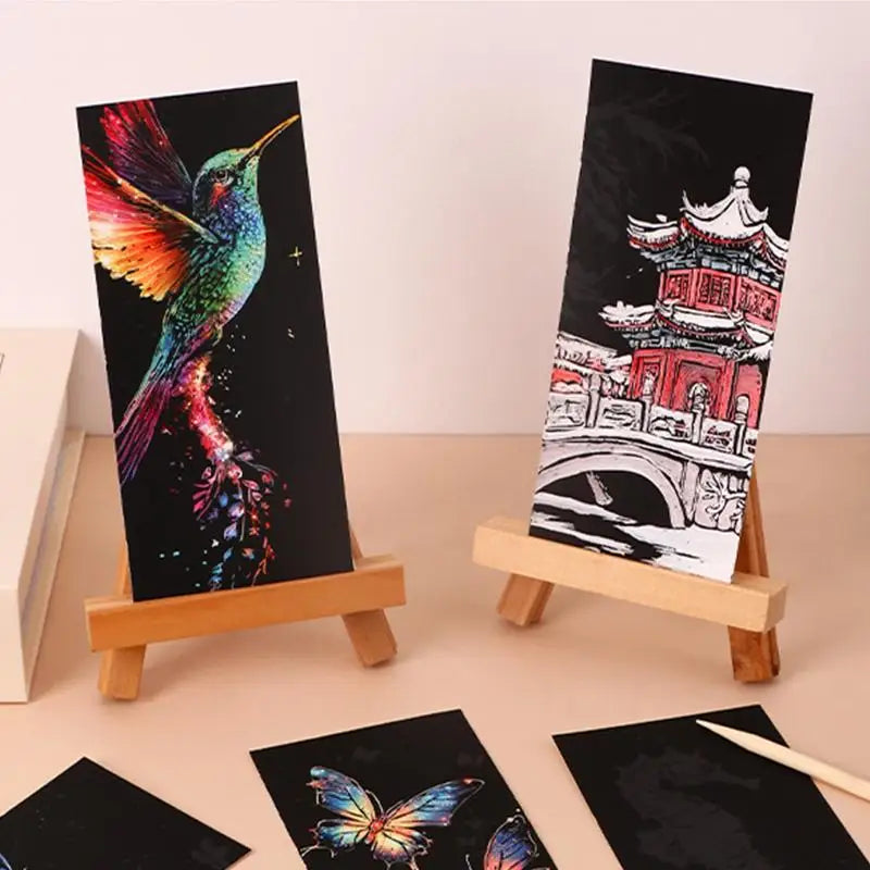 Kids Scratch Art Set with Bookmark Paper | 12 Pcs Animal Drawing Kit