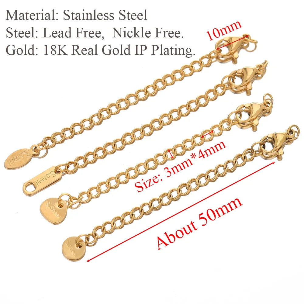 10pcs Stainless Steel Extension Chains with Lobster Clasps | DIY Jewelry Findings