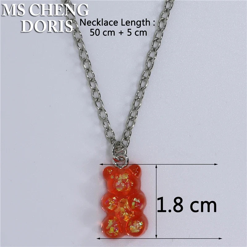 33 Styles Cute Resin Gummy Bear Chain Necklaces | Candy Color Pendant Jewelry for Women