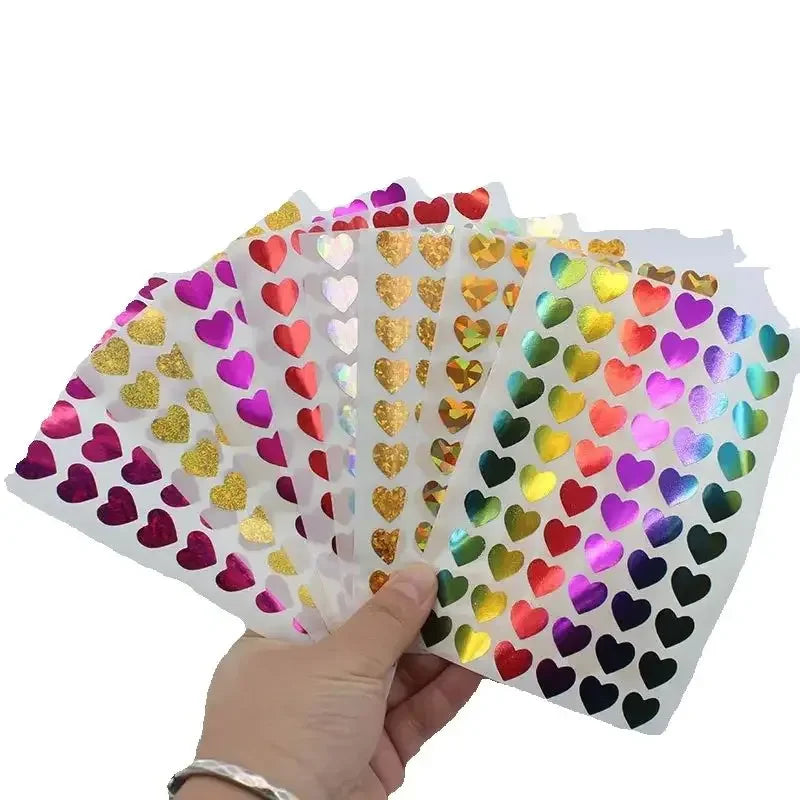 10 Sheets Glitter Heart Stickers | Mini Heart Stickers for DIY Decor