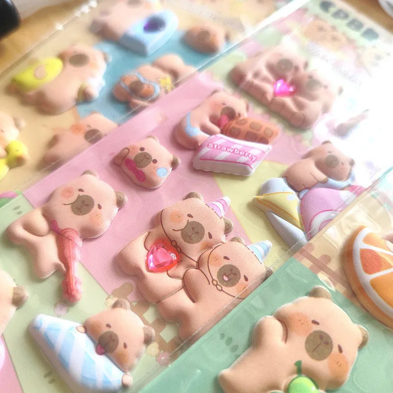 4 Pcs Capybara Cubs Cartoon Soft High-Foam Stickers | Super Raised, Removable Adhesive