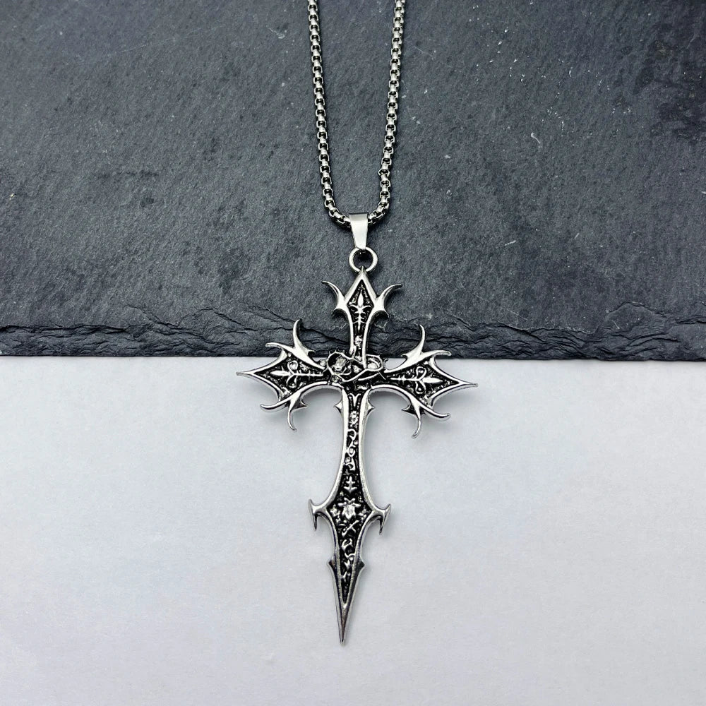 Gothic Double Sided Cross Pendant Necklace | Niche Hip Hop Punk Jewelry