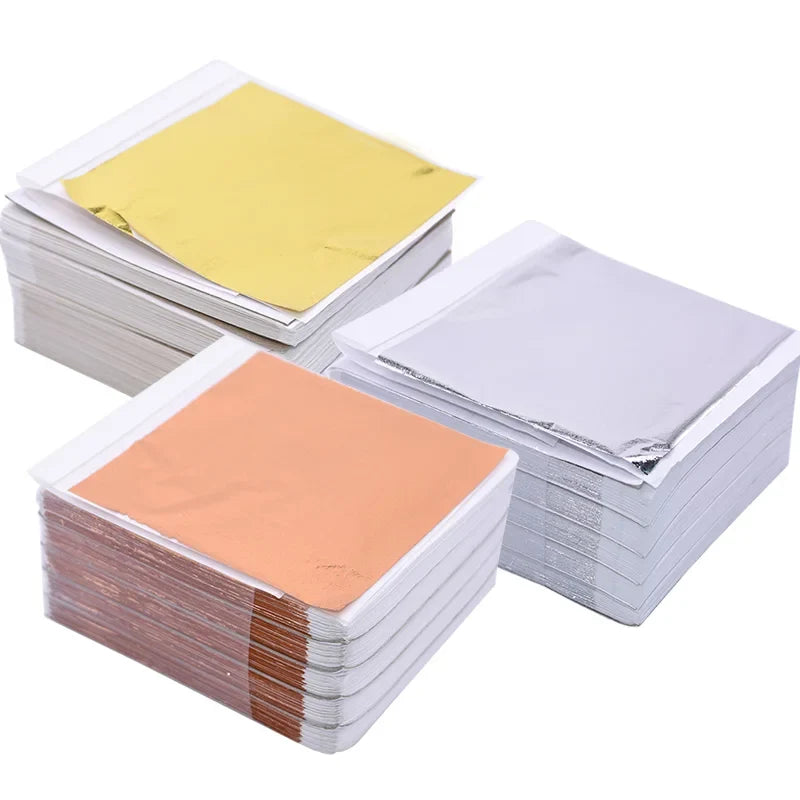 100Pcs Imitation Gold Silver Copper Foil Sheets | Gilding Leaf Flakes for DIY Nail Art Wedding Decor