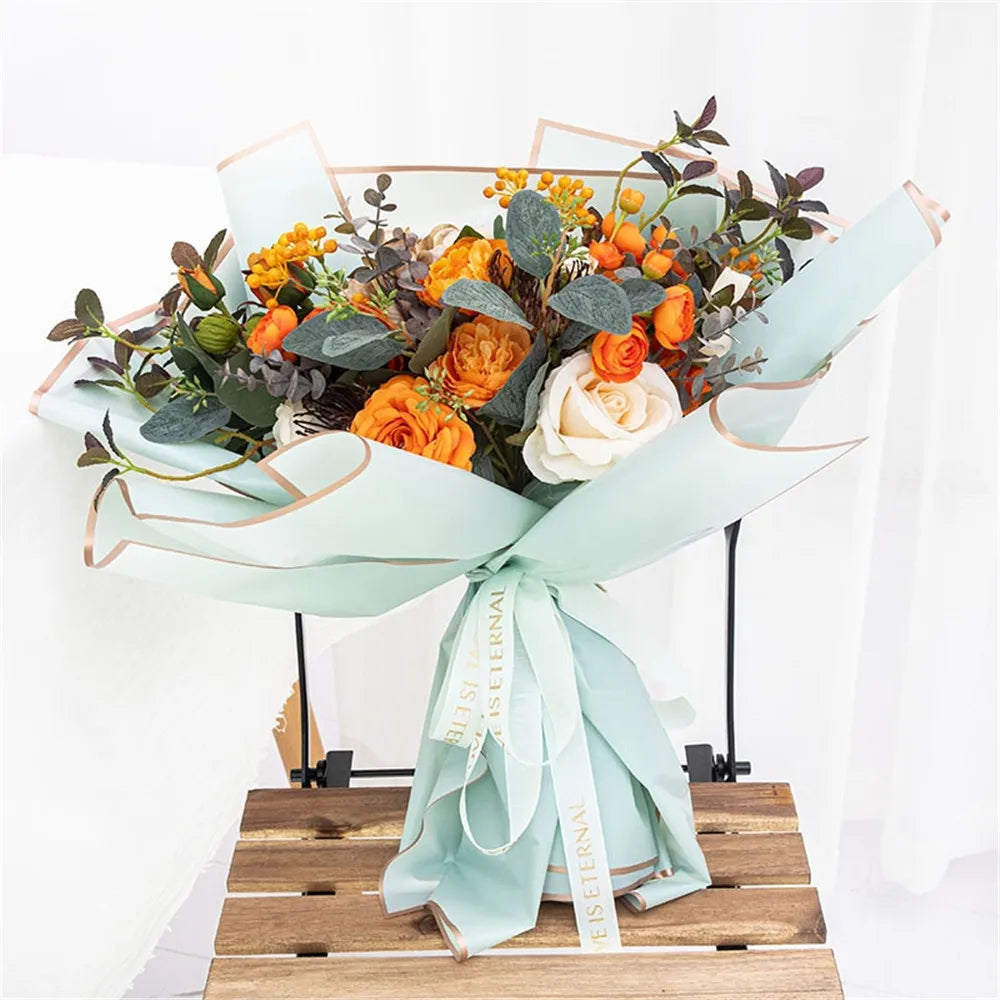 Golden Border Rose Wrapping Paper 5 Pack | Half Transparent Korean Style Gift Packing