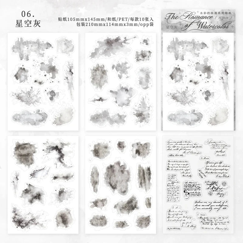 Watercolor Trace Stickers | 10pcs Romance of Watercolor DIY Journal Pack